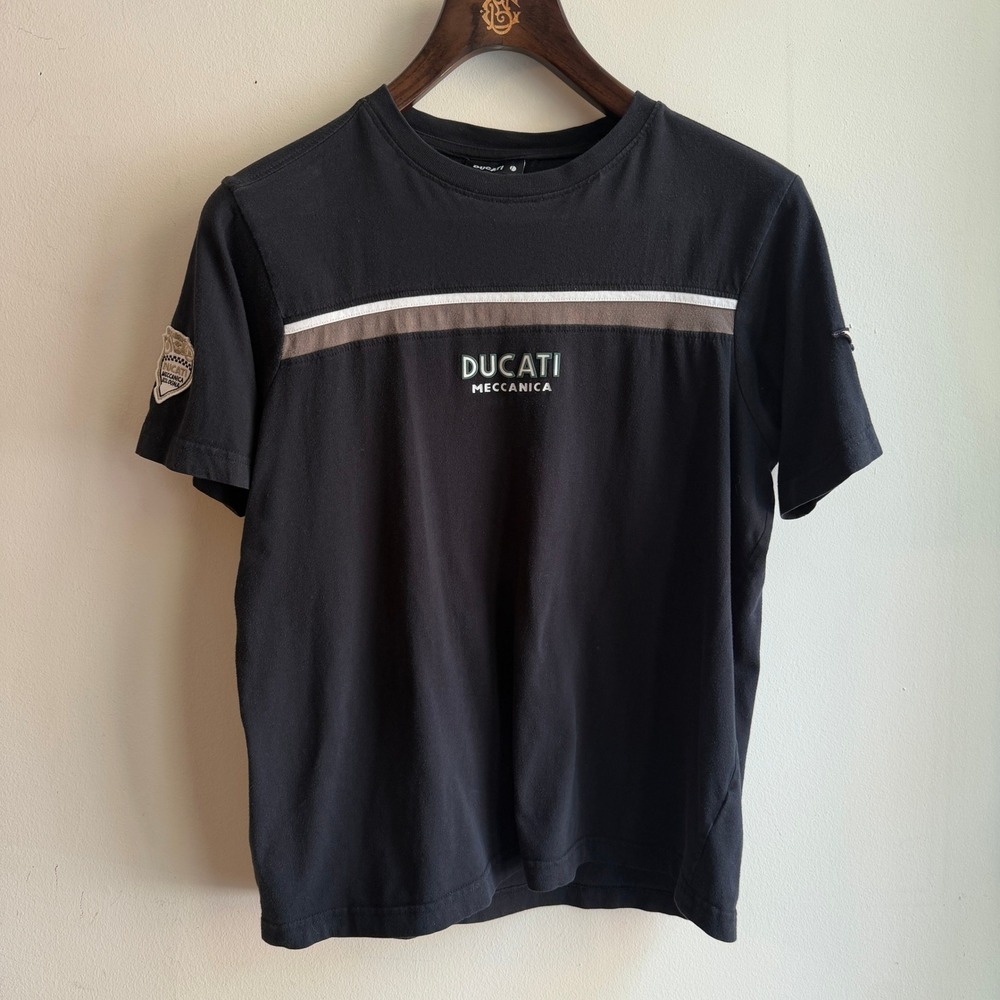 Ducati‎ Meccanica Graphic T-Shirt Racing Stripes Black Mens Medium Good